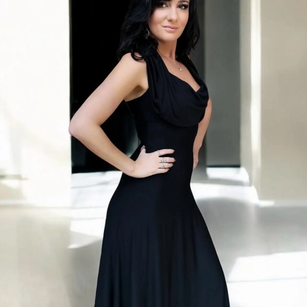 Genessa Jackson Elegant Black Cowl-Neck Bamboo Maxi Dress